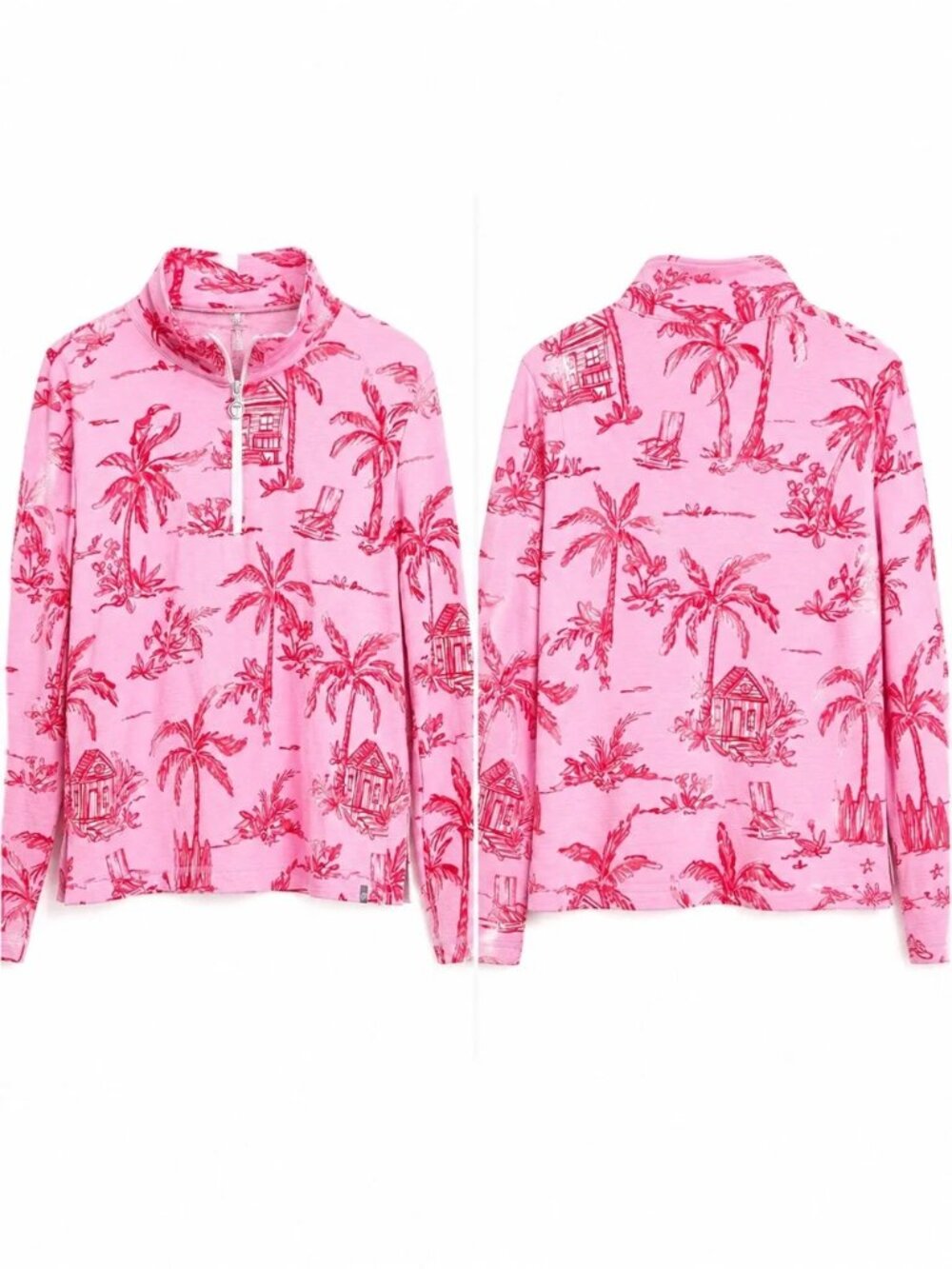 Talbots Cozy Crush Beach Villa Half Zip Pullover Pink UPF 50 Resort Size Small - Picture 5 of 11